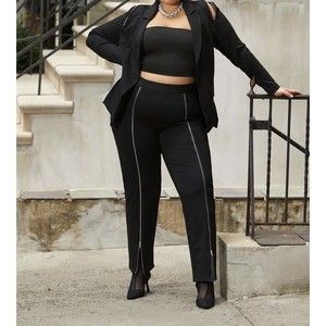 ELOQUII Zip On Front Leg Detail Pant Women's Size 24 Black Elastic Waistband